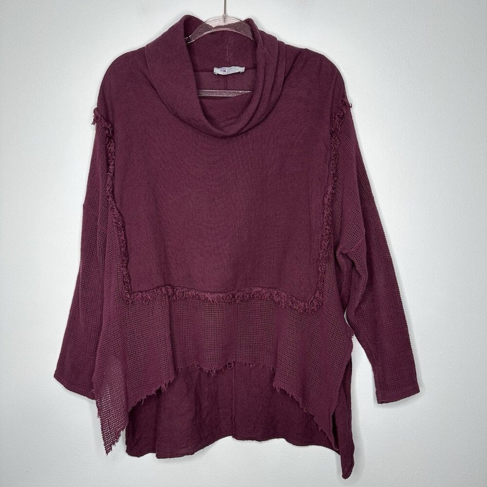 Tina Stephens Linen‎ Top One Size Red Cowl Neck Mesh